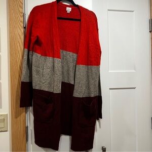 A New Day Colorblock Open Front Long Cardigan